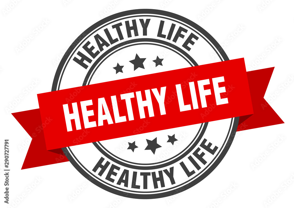 Fototapeta premium healthy life label. healthy life red band sign. healthy life