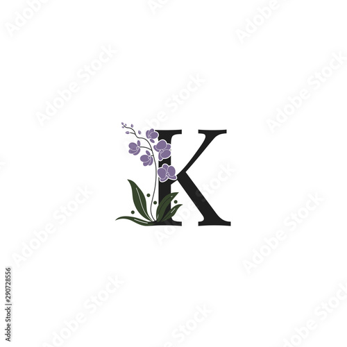 K initial unique modern creative elegant luxurious artistic with flower