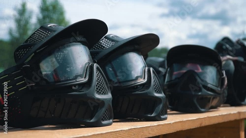 paintball masks are on the table