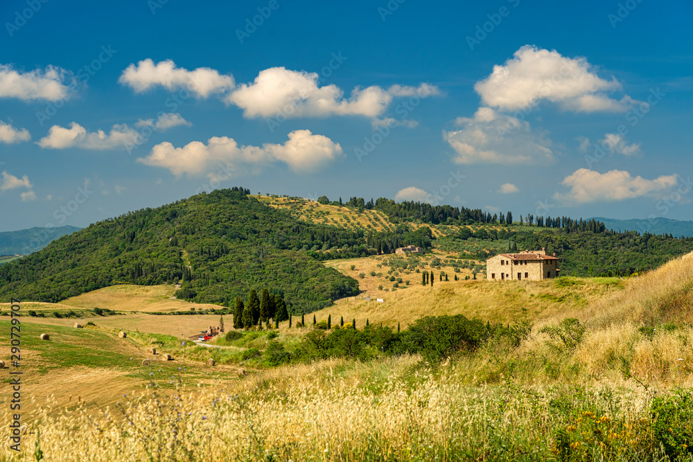 Naklejka premium Rural landscape at summer near Volterra, Tuscany