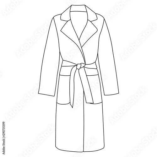 white background, fashionable outerwear coat female sketch, contour