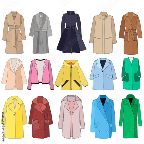 vector, isolated, set of female coat