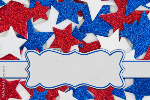 Red  white and blue glitter stars background with banner