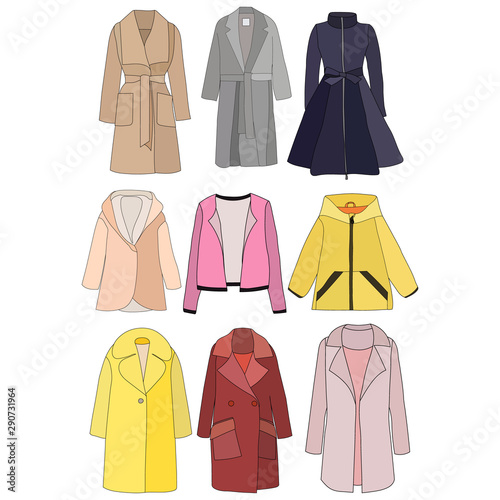 isolated, set of female coat