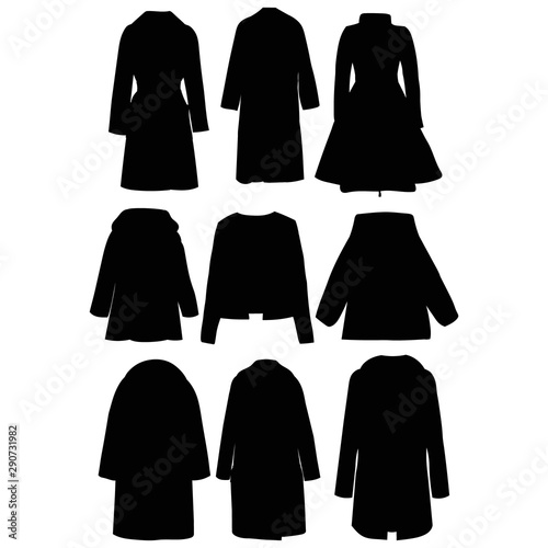 black silhouette of a female coat, set