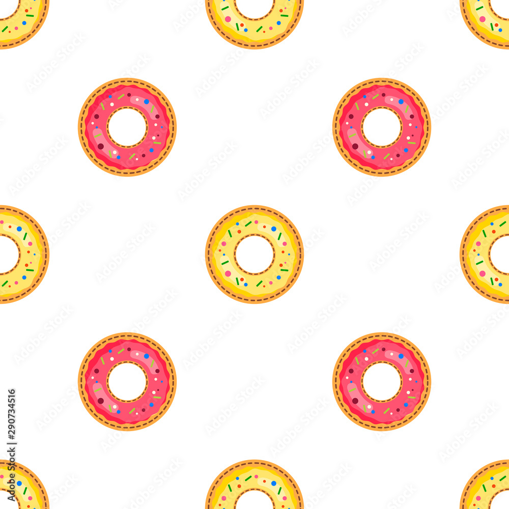 Fototapeta premium Donuts seamless pattern. Food background. Vector illustration.