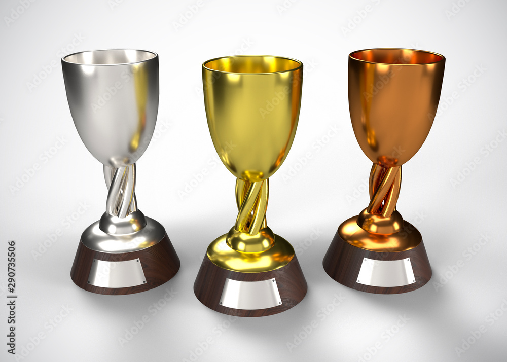 Gold Silver & Bronze Trophy Champions Winner 3D Render Gold Silver & Bronze Trophy Champions Winner 3D Render