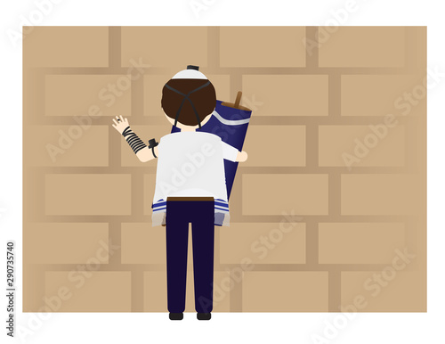 Jewish Boy Holding Torah Near the Holy Western Wall