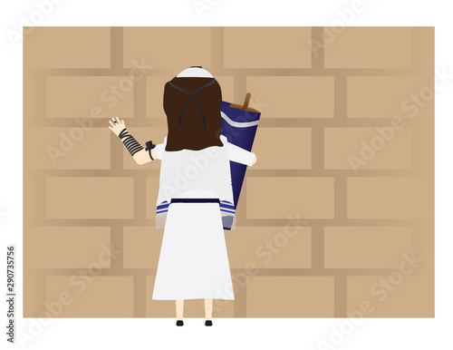 Jewish Girl Holding Torah Near the Holy Western Wall