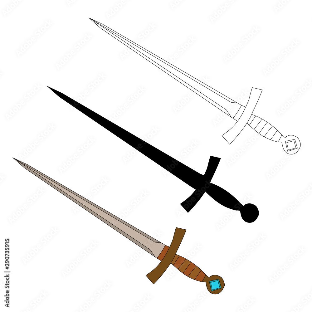 vector, isolated, weapon sword, saber, on a white background, outline and silhouette vector, isolated, weapon sword, saber, on a white background, outline and silhouette