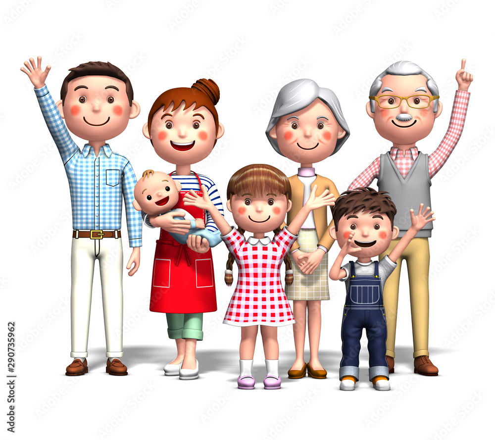 Three generation family illustration in 3d rendering Three generation family illustration in 3d rendering
