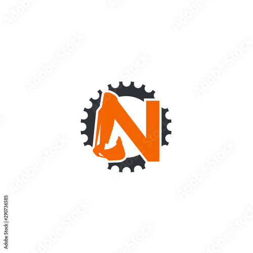 N Letter Logo Design with Excavator Creative Modern Trendy