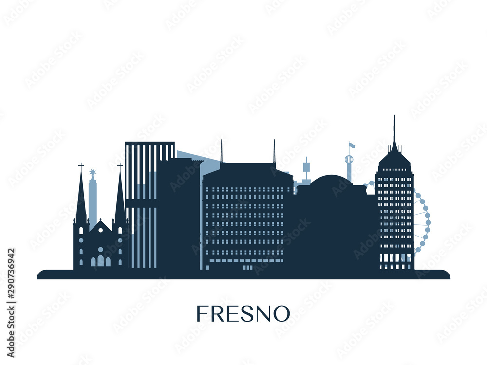 Fresno skyline, monochrome silhouette. Vector illustration.