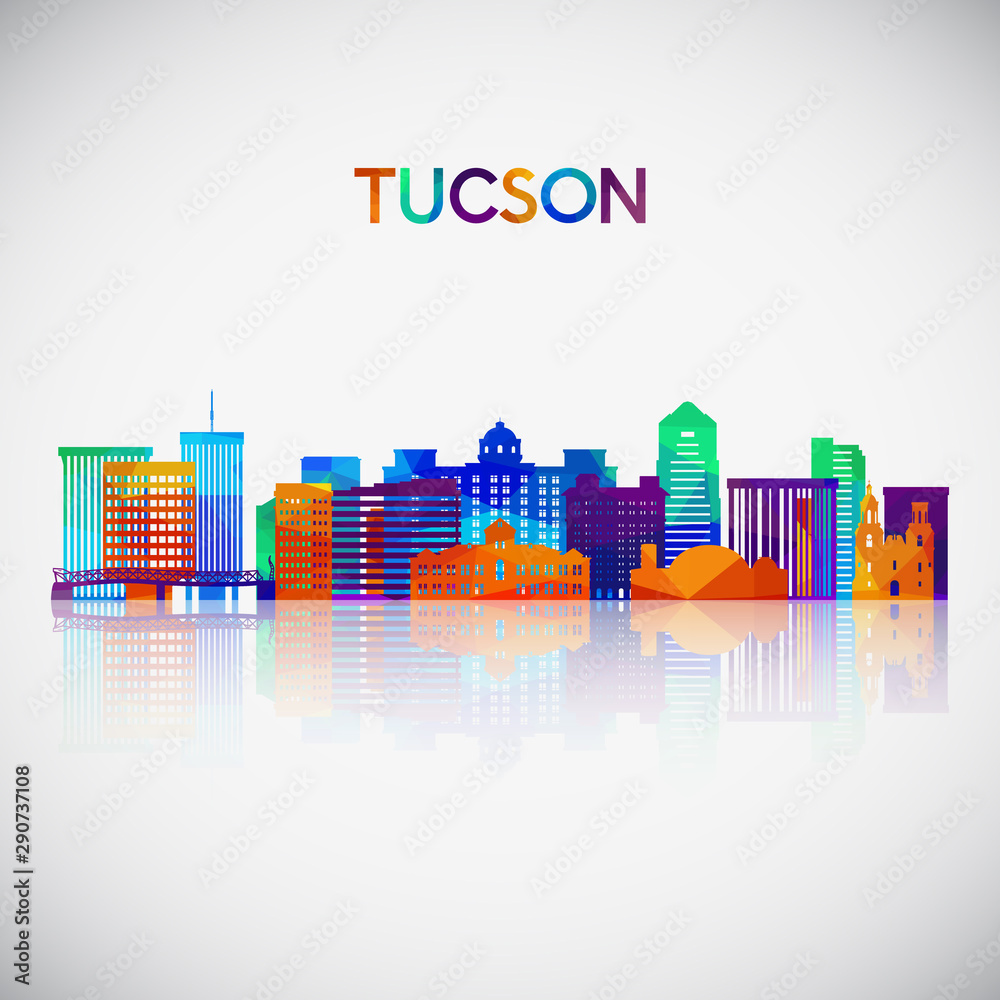 Tucson skyline silhouette in colorful geometric style. Symbol for your design. Vector illustration.
