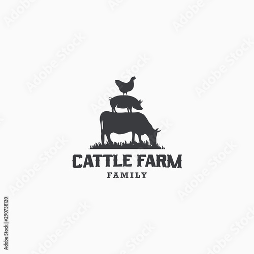 Chicken, pig, and cow, livestock farm Logo Icon Design Template Vector.