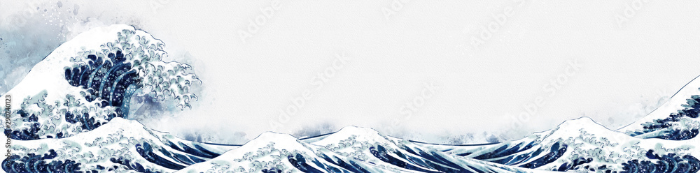 Fototapeta Great Wave off Kanagawa akwarela długa wersja