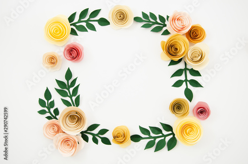 Top view colorful floral frame made out of paper