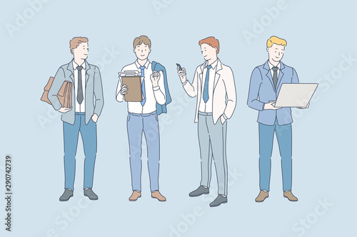 Business, career, job, concept. Set of a young, happy and smiling businessmen or business people. Collection of various businessman working in the office.