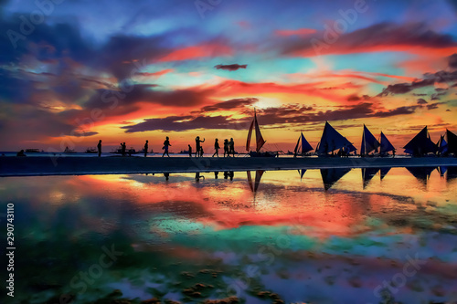 Boracay Island beach Philippines sunset view reflection photo