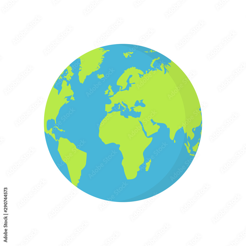 Earth globe isolated on white background. Flat planet icon. Vector illustration.