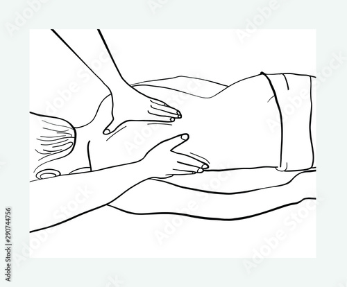 Therapeutic back massage. Vector illustration of a relaxing massage.