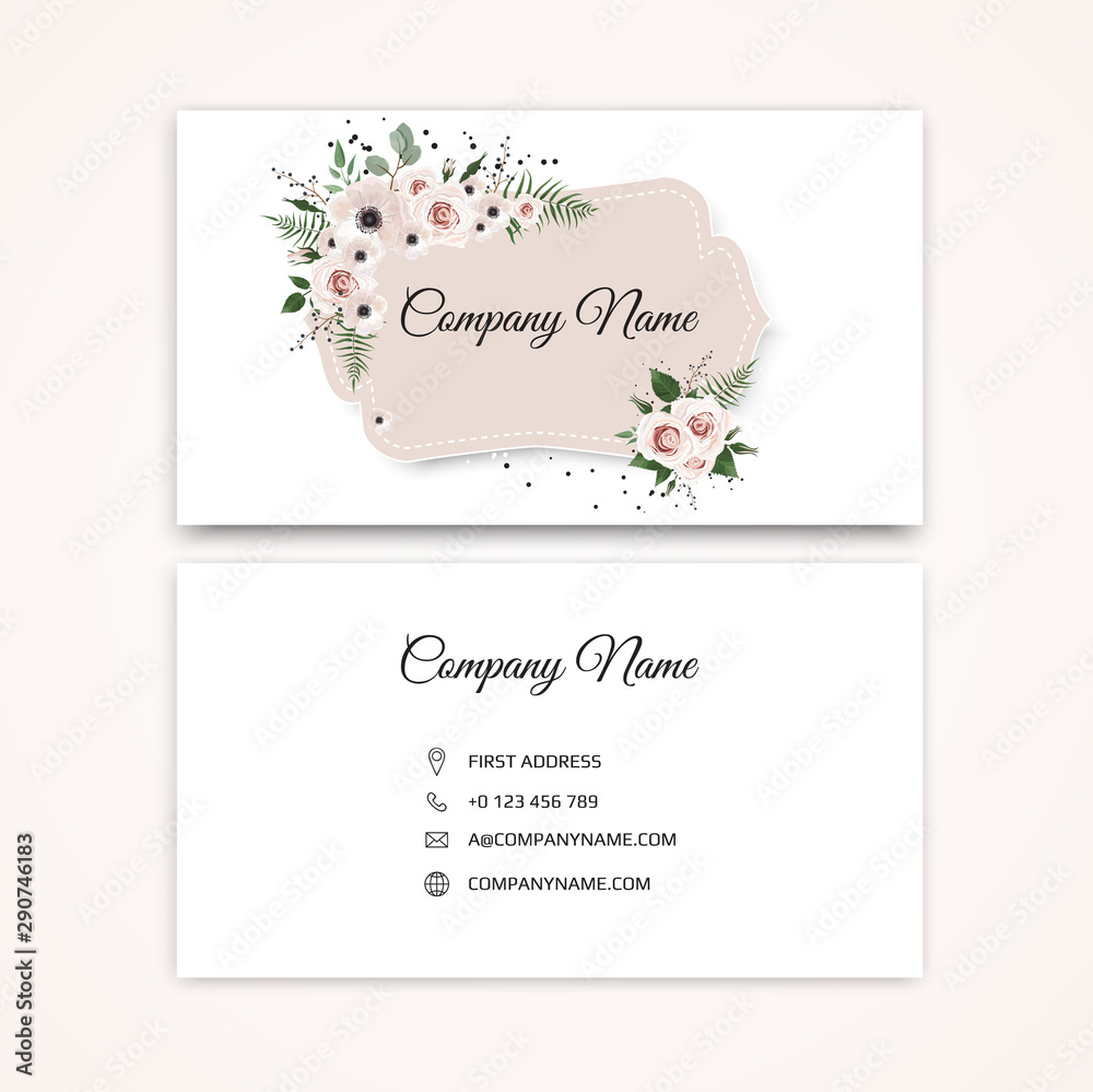 Set of Business card with beautiful flowers. Template.