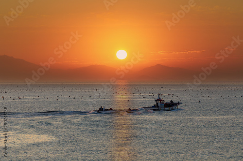 a beautiful scene of sunrise at a harbor, Jin-do island, south Korea