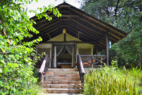 Interior of Glamping Tent in Masai Mara Reserve in Kenya photo