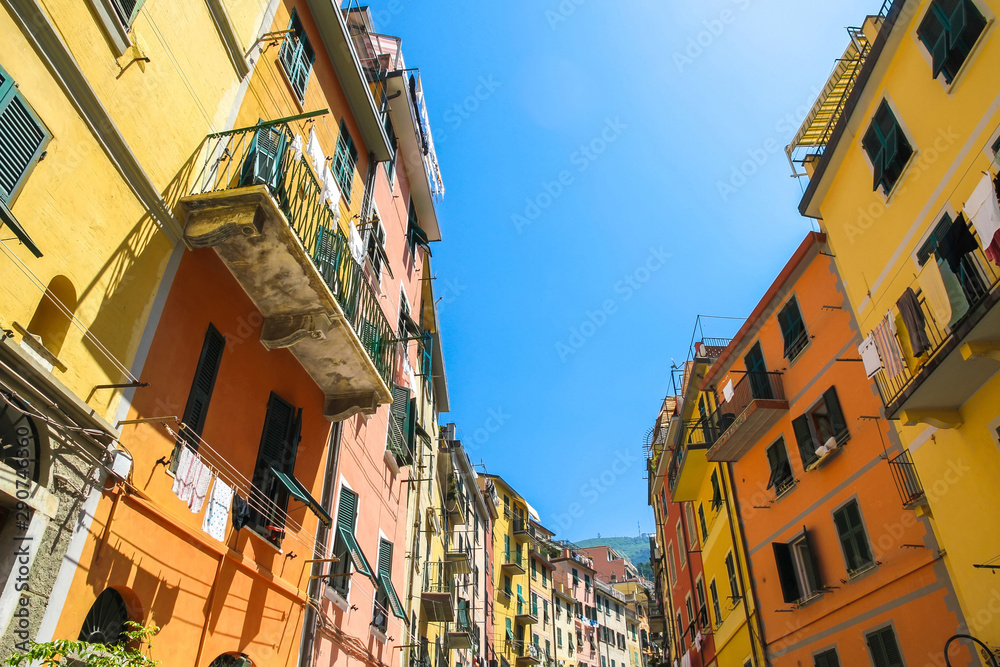Colourful buildings and drying clothes in Cinque Terre