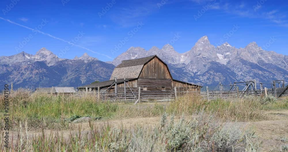 Mormon Row pioneer barn Grand Teton National Park aircraft. Pioneer settler homestead farms ranch. Historic building scenic landscape. 2.5 million visitors a year. Geography, geology, environment. Mormon Row pioneer barn Grand Teton National Park aircraft. Pioneer settler homestead farms ranch. Historic building scenic landscape. 2.5 million visitors a year. Geography, geology, environment.