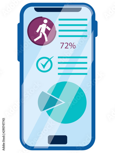 Mobile health app, heart rate tracking and pedometer. Sport and recreation. In minimalist style. Cartoon flat