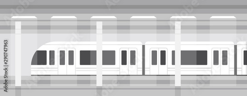 Subway, underground platform with modern train. Underground metro train. Vector illustration.