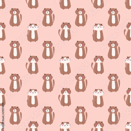 Cute cat seamless pattern background. Vector illustration.