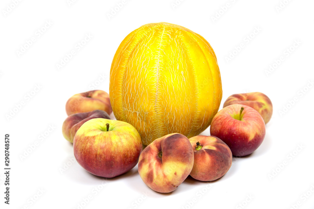 Melon Ethiopian peaches apples isolated on white background. Raw organic fruit. Useful product Melon Ethiopian peaches apples isolated on white background. Raw organic fruit. Useful product