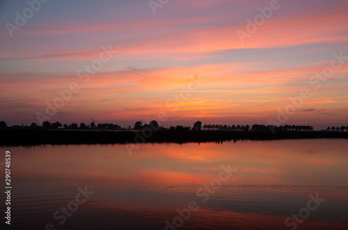 Sunset over lake in Dutch province Friesland