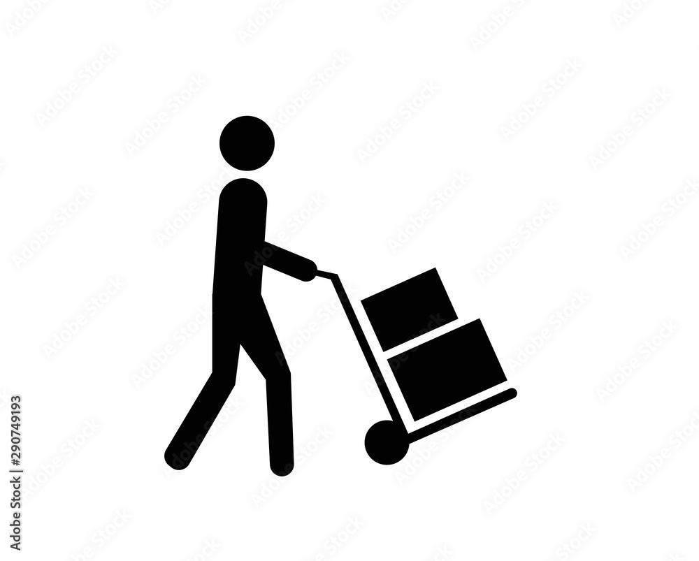 Mover pushing moving hand truck or dolly with boxes Mover pushing moving hand truck or dolly with boxes