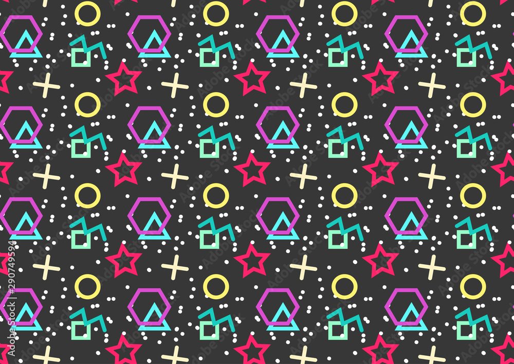 seamless pattern with triangles, stars, dots, circles