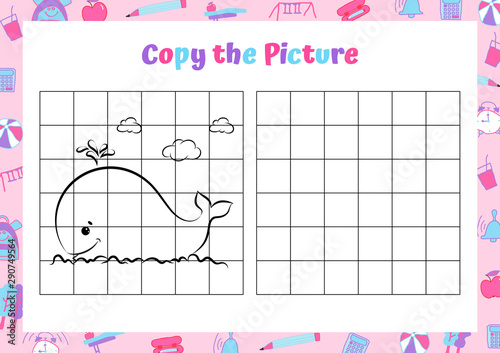 Copy the picture. Drawing activity for kids. Educational game for preschool children. Vector Illustration. 
