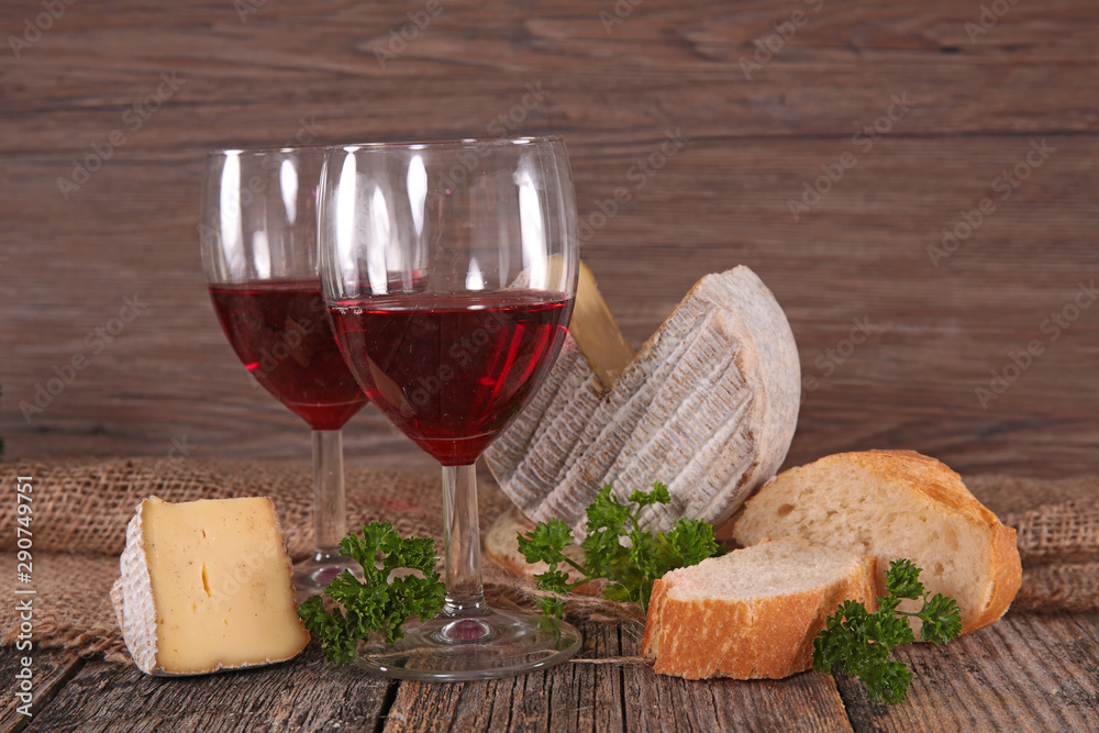 red wine with cheese and bread