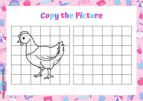 Copy the picture. Drawing activity for kids. Educational game for preschool children. Vector Illustration. 