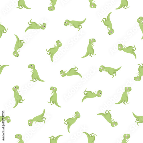 Seamless pattern of green cute dinosaur