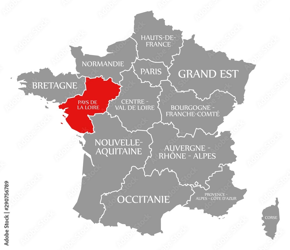 Pays de la Loire red highlighted in map of France