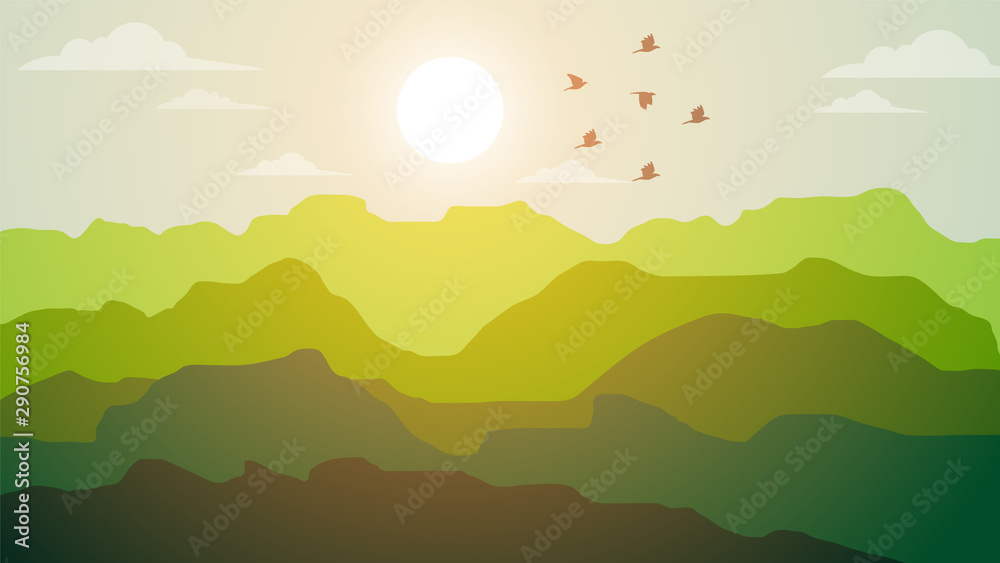 Natural Scene Mountains Landscape birds Background