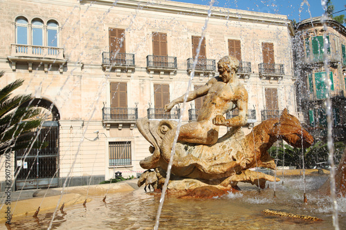 Detail of Diane fountain in Syracuse, Sicily photo