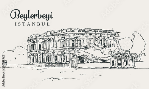 Drawing sketch illustration of Beylerbeyi Palace