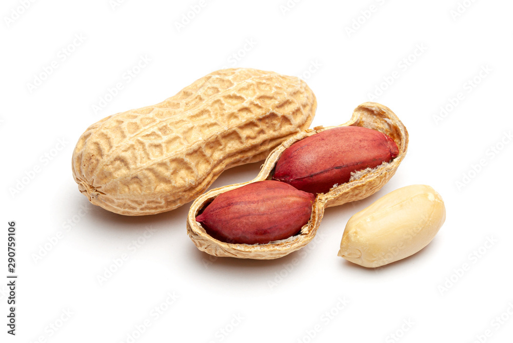 Dried peanuts in peel closeup isolated on white background Dried peanuts in peel closeup isolated on white background