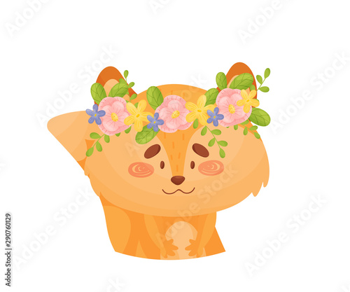 Fox with a wreath on his head. Vector illustration on a white background.