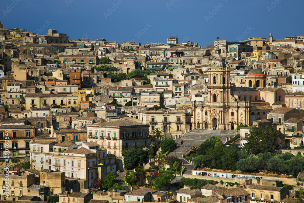 Aerial view of S.George cathedral in Modica, Italy
