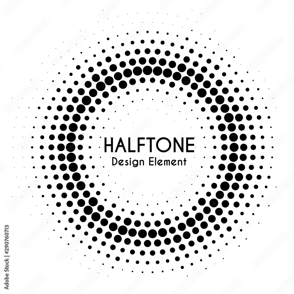 Vector halftone circle with text. Round dotted design element for banners Vector halftone circle with text. Round dotted design element for banners
