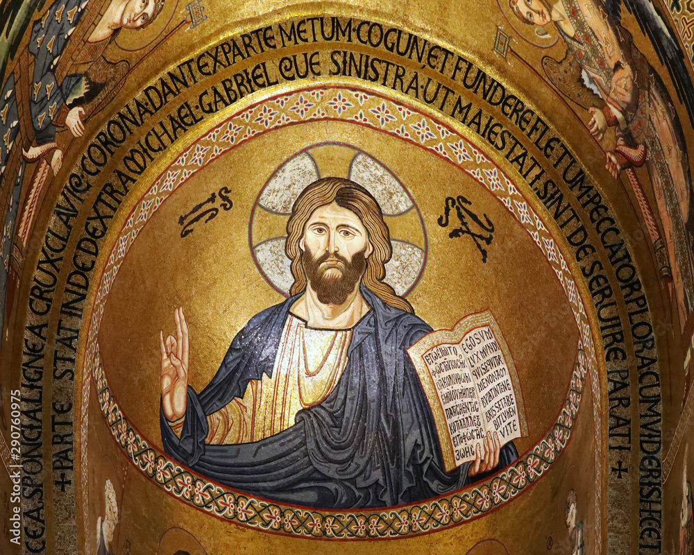 Ancient mosaic of Christ Pantocrator in Palatine chapel, Palermo